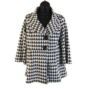 Ali Miles Womens Black White Houndstooth Swing Jacket 3/4 Sleeve XS